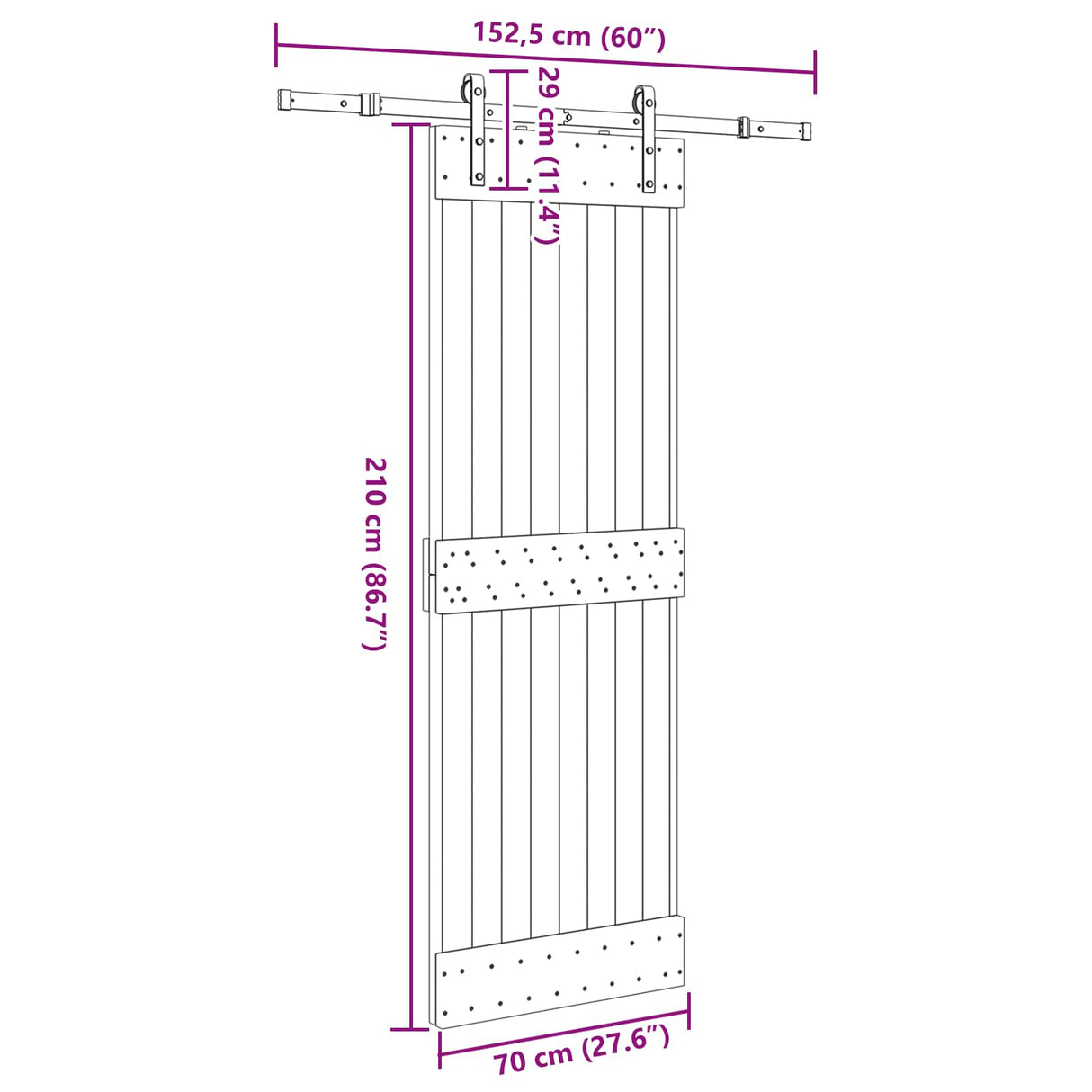 Sliding Door NARVIK Natural and Black 70 x 210 cm (152.5 cm)