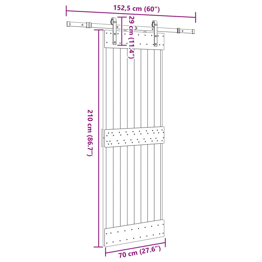 Sliding Door NARVIK Natural and Black 70 x 210 cm (152.5 cm)