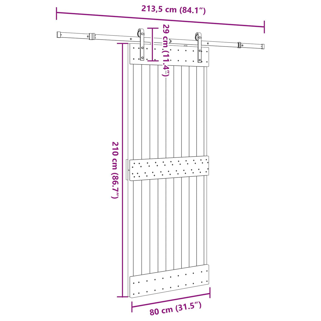 Sliding Door NARVIK Natural and Black 80 x 210 cm (213.5 cm)