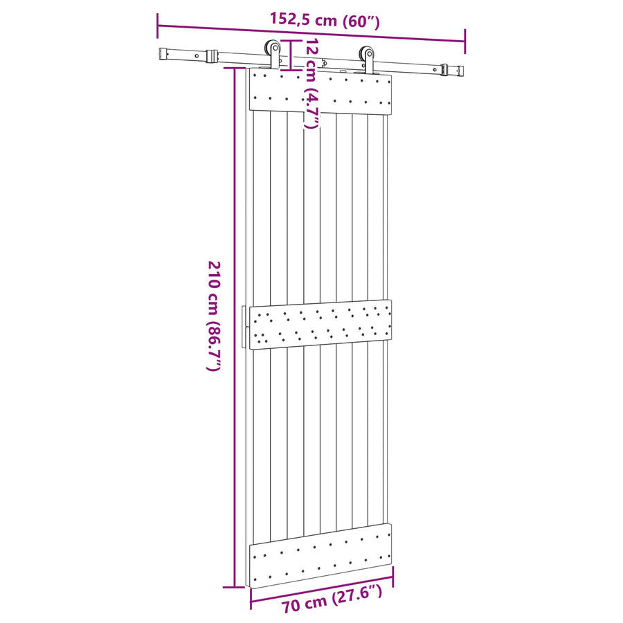 Sliding Door NARVIK Natural and Black 70 x 210 cm (152.5 cm)