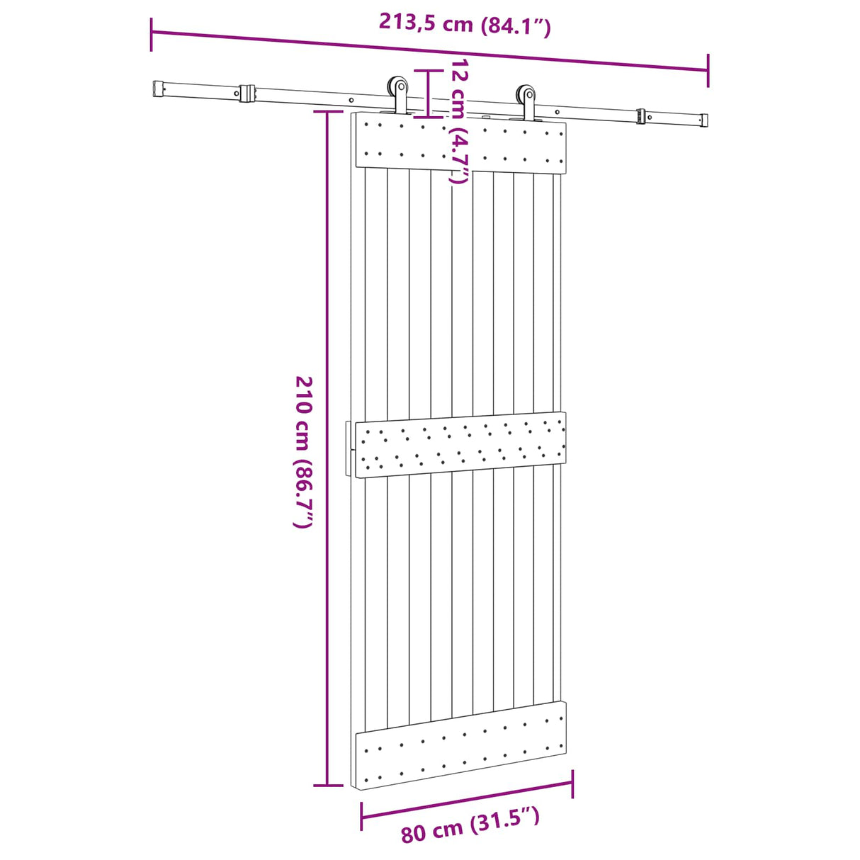 Sliding Door NARVIK 80 x 210 cm (213.5 cm) Natural and Black