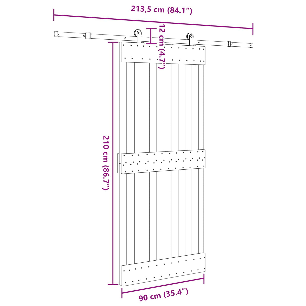Sliding Door NARVIK Natural and Black 90 x 210 cm (213.5 cm)