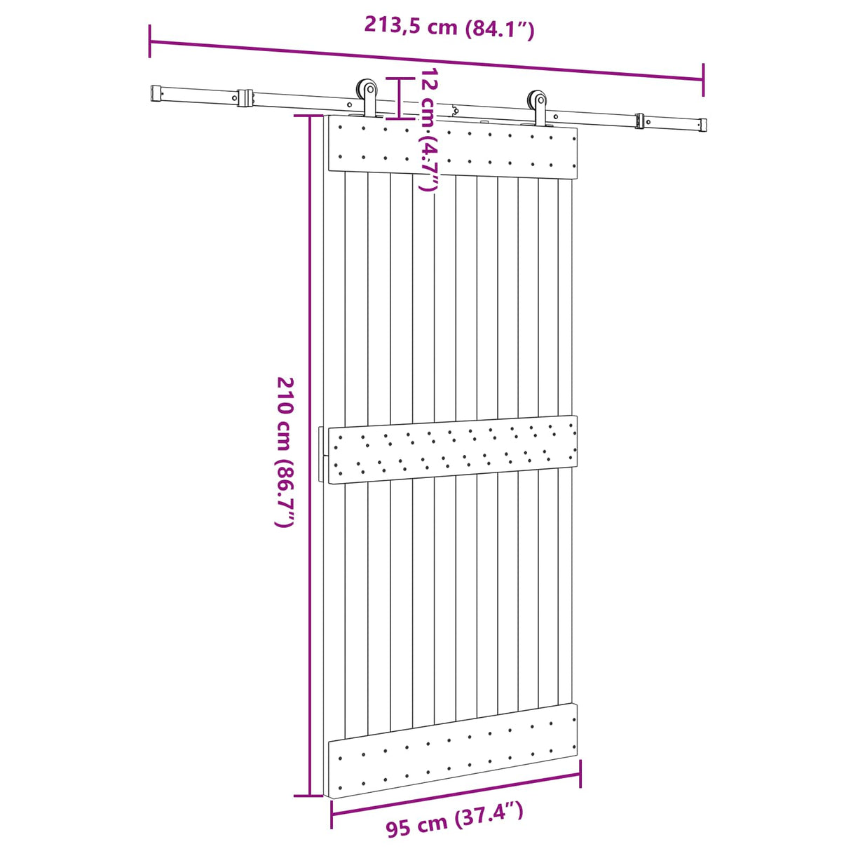Sliding Door NARVIK Natural and Black 95 x 210 cm (213.5 cm)