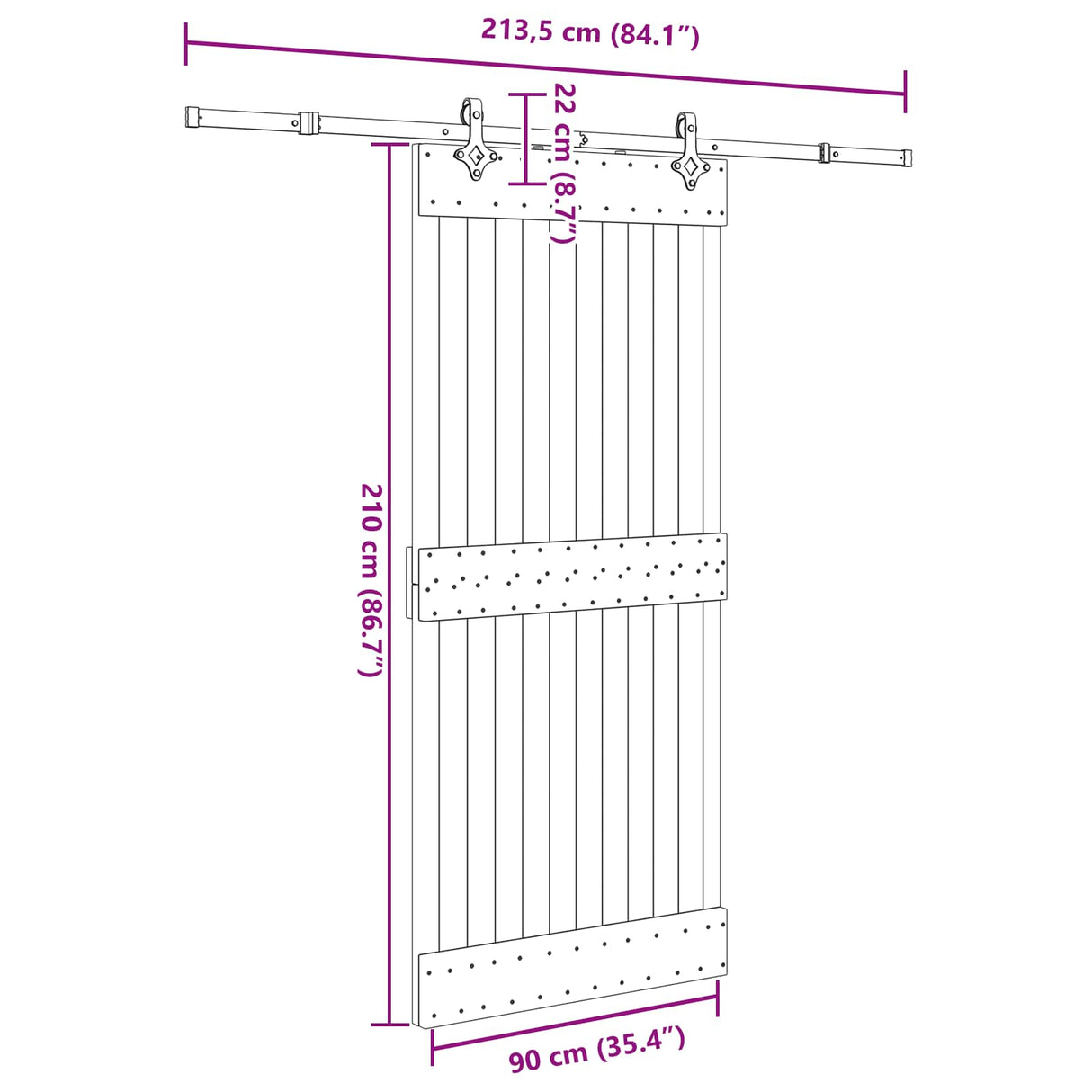 Sliding Door NARVIK Natural and Black 90 x 210 cm (213.5 cm)