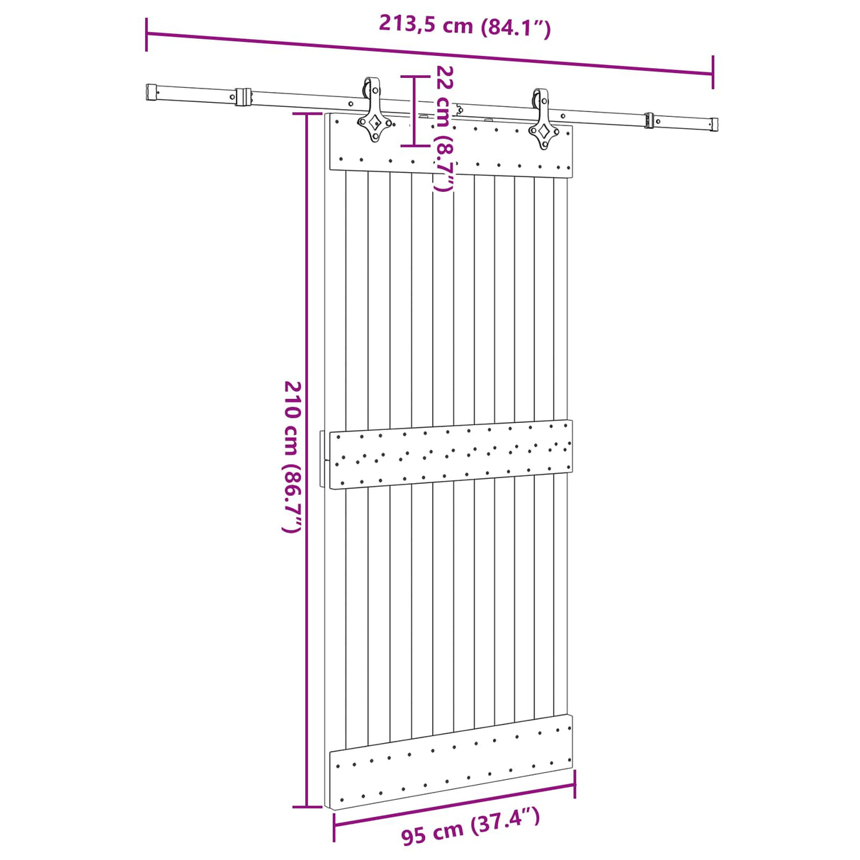 Sliding Door NARVIK Natural and Black 95 x 210 cm (213.5 cm)