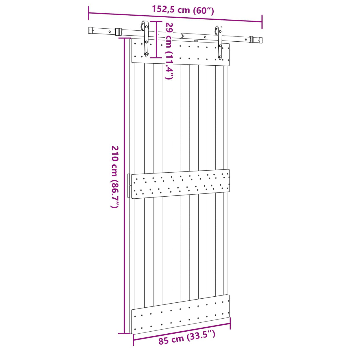 Sliding Door NARVIK Natural and Black 85 x 210 cm (152.5 cm)