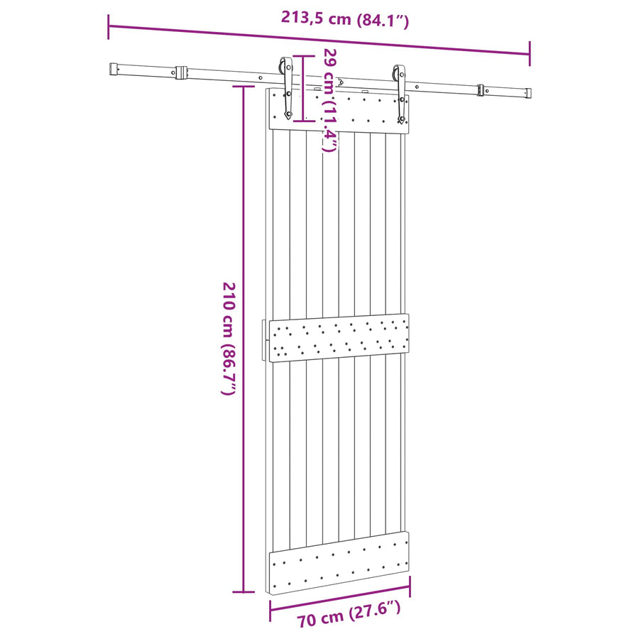 Sliding Door NARVIK Natural and Black 70 x 210 cm (213.5 cm)