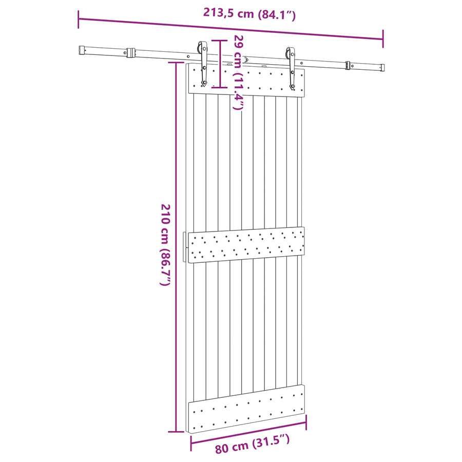 Sliding Door NARVIK Natural and Black 80 x 210 cm (213.5 cm)