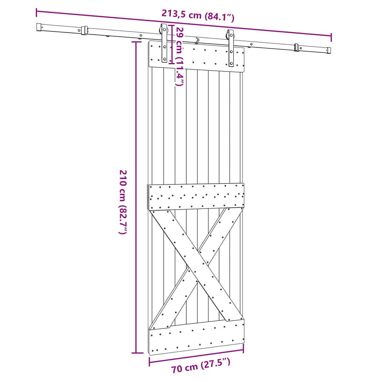 Sliding Door NARVIK Natural and Black 70 x 210 cm (213.5 cm)