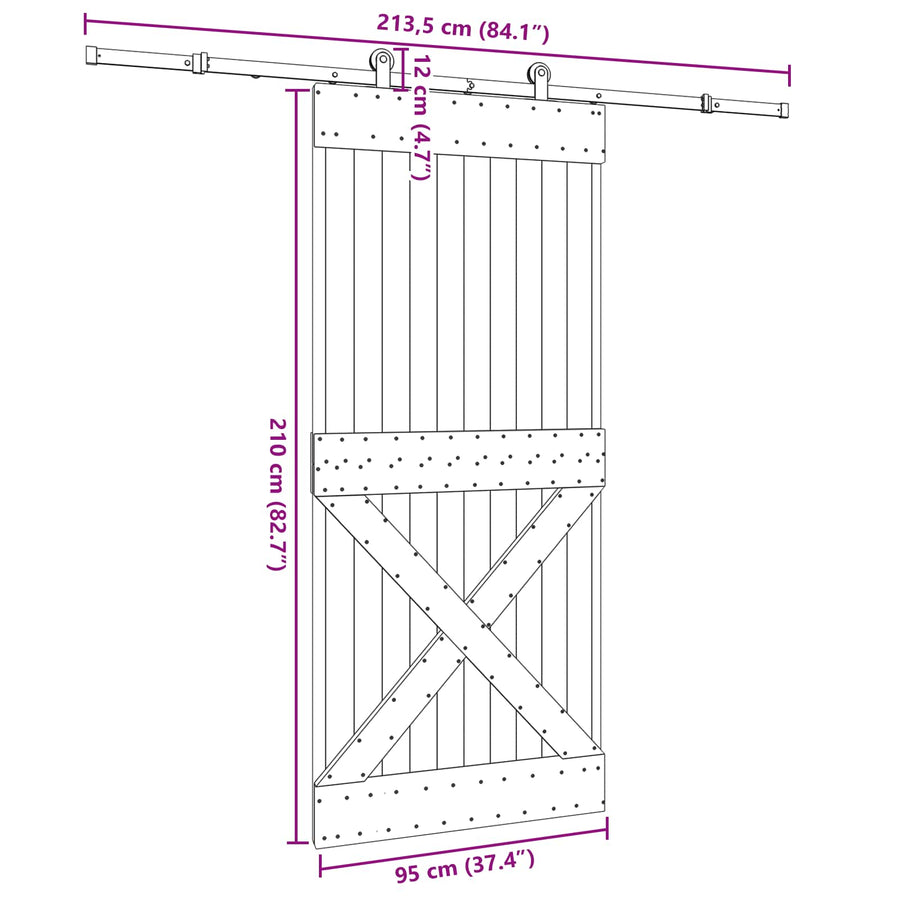 Sliding Door NARVIK Natural and Black 95 x 210 cm (213.5 cm)
