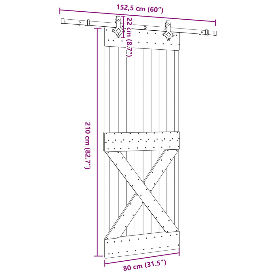 Sliding Door NARVIK Natural and Black 80 x 210 cm (152.5 cm)