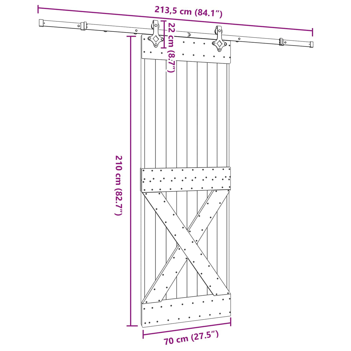 Sliding Door NARVIK Natural and Black 70 x 210 cm (213.5 cm)
