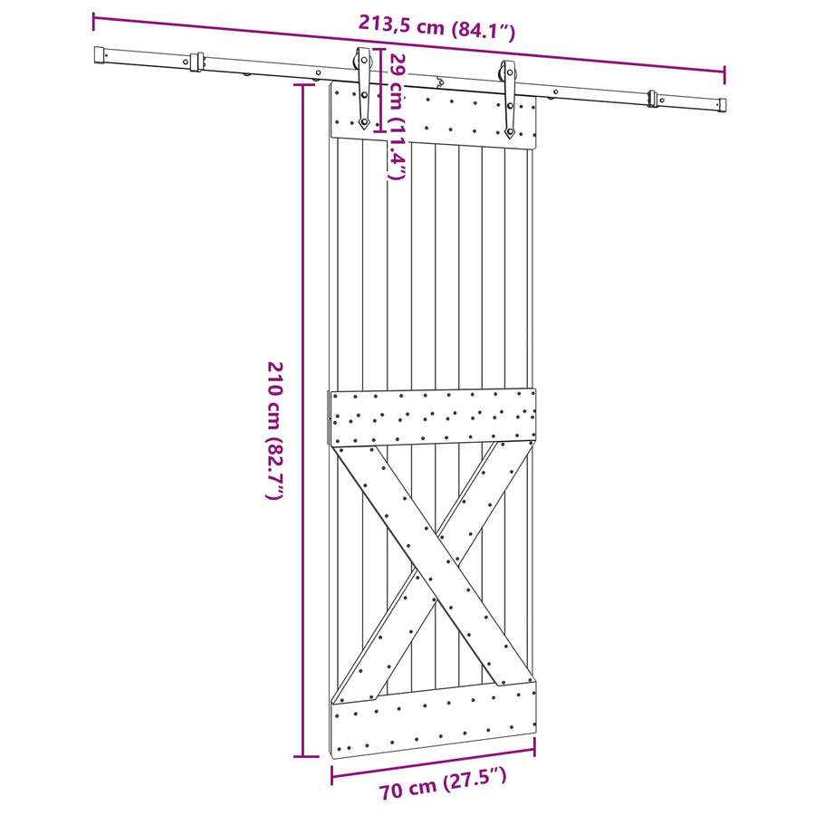 Sliding Door NARVIK Natural and Black 70 x 210 cm (213.5 cm)