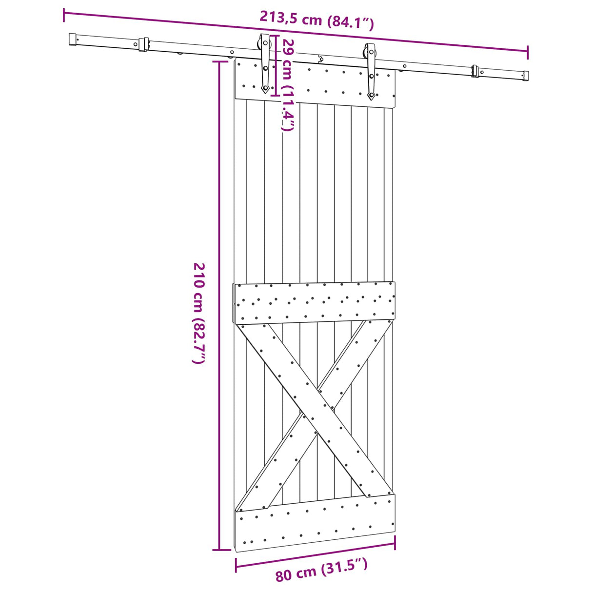 Sliding Door NARVIK Natural and Black 80 x 210 cm (213.5 cm)