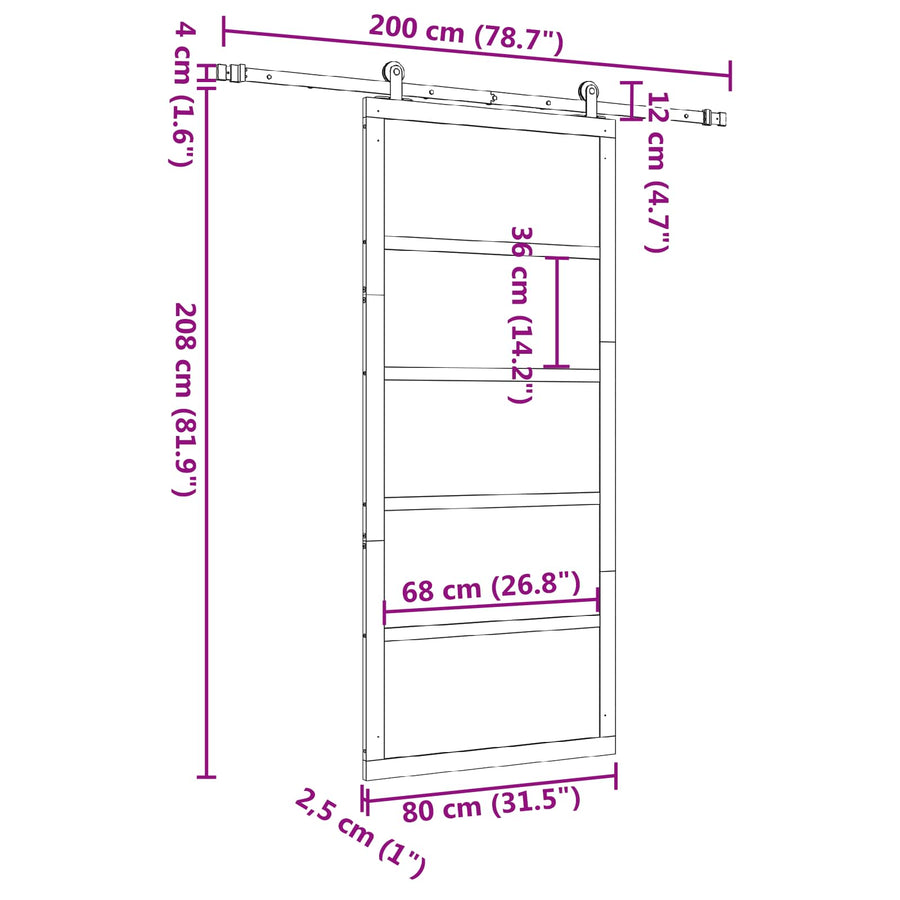 Sliding Door 80 x 208 cm Solid Pine Wood Natural