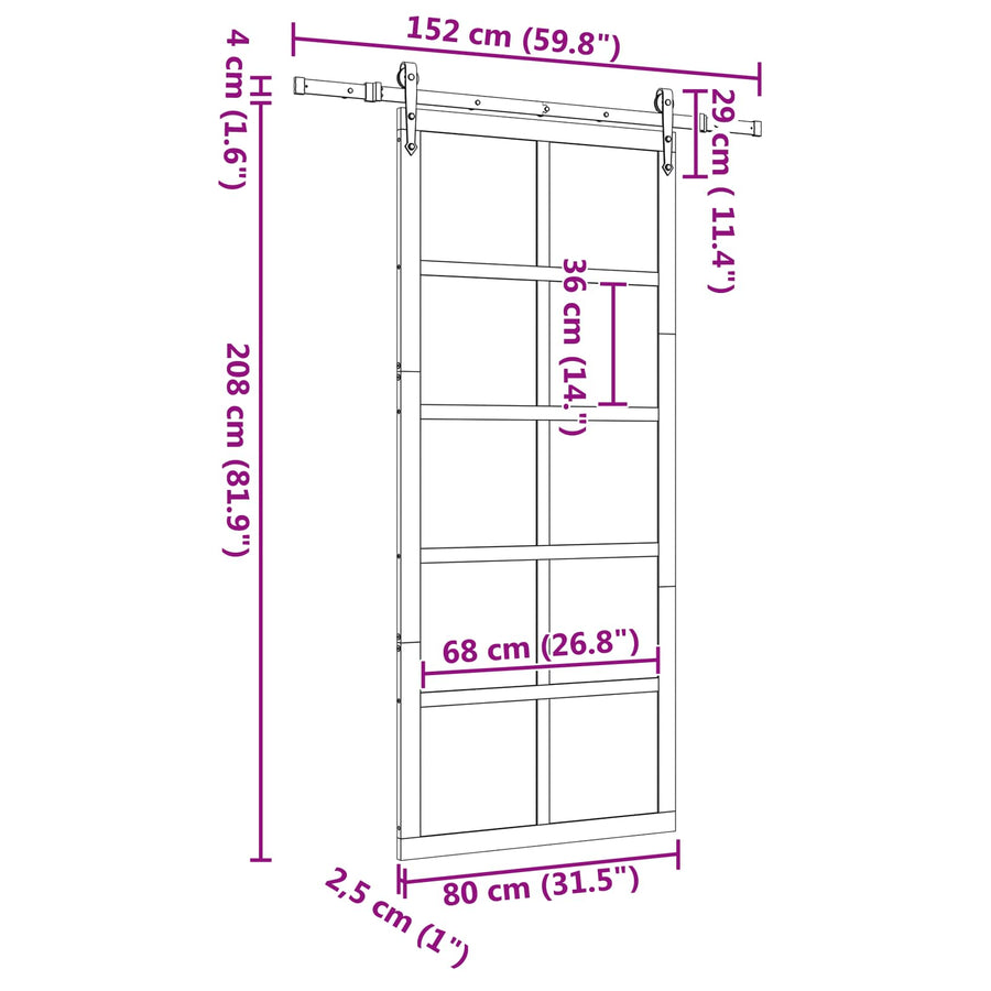 Sliding Door 80 x 208 cm Solid Pine Wood Natural