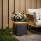 Garden Planter with LED Antracite 30 x 30 x 30 cm Steel - Side View