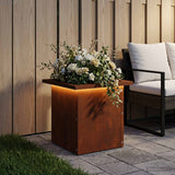 Garden Planter with LED Rusty 30 x 30 x 30 cm Weathering Steel - Side View