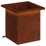 Garden Planter with LED Rusty 30 x 30 x 30 cm Weathering Steel - Front View