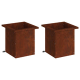 Garden Planter with LED 2 pcs Rusty 30 x 30 x 30 cm - Front View
