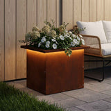 Garden Planter with LED Rusty 30 x 40 x 30 cm Weathering Steel - Side View