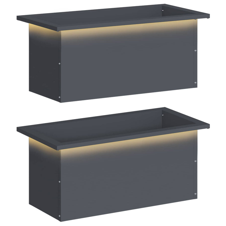 Garden Planter with LED 2 pcs Antracite 30 x 60 x 30 cm Steel