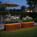 Garden Planter with LED 2 pcs Rusty 30 x 80 x 30 cm - Side View