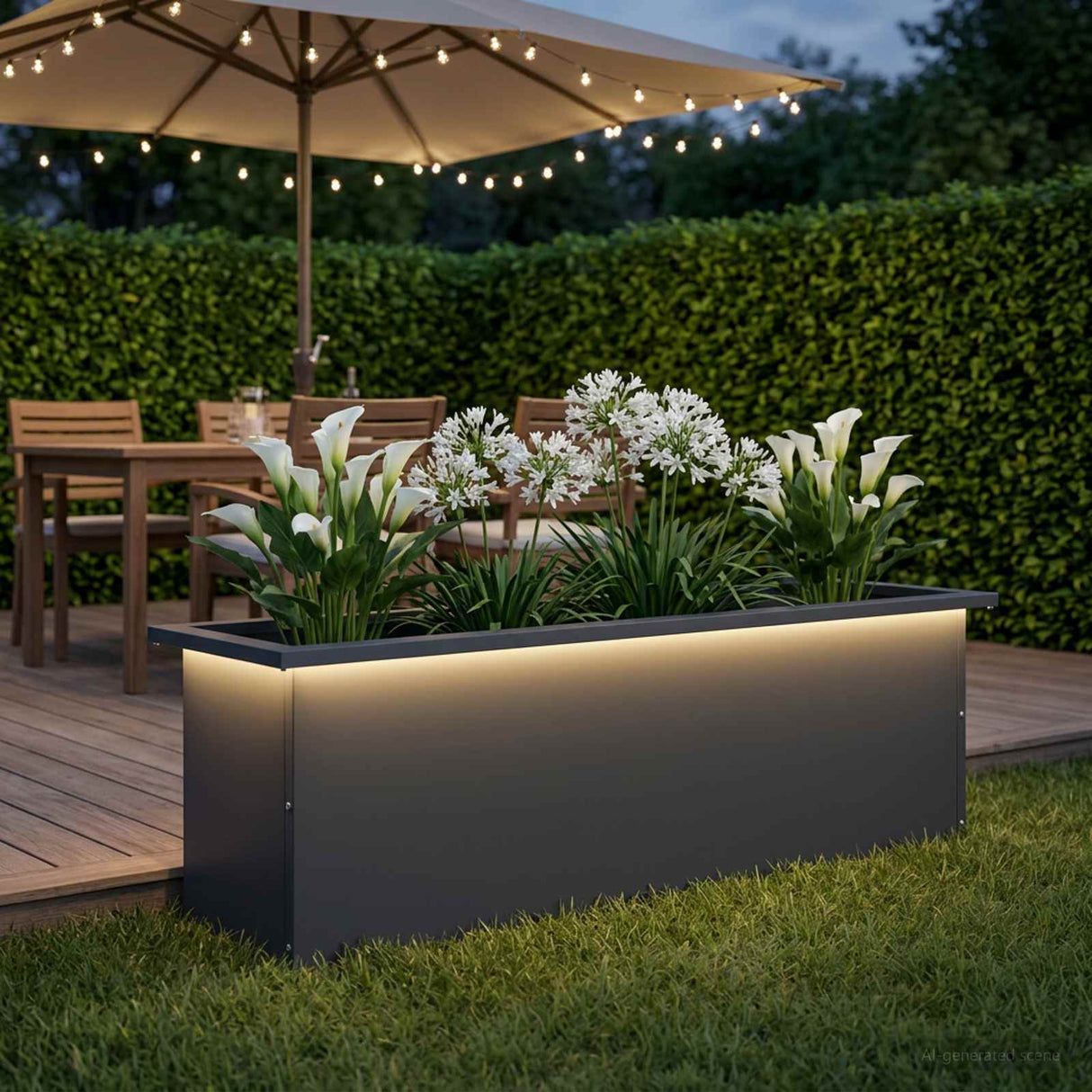 Garden Planter with LED Antracite 30 x 100 x 30 cm Steel