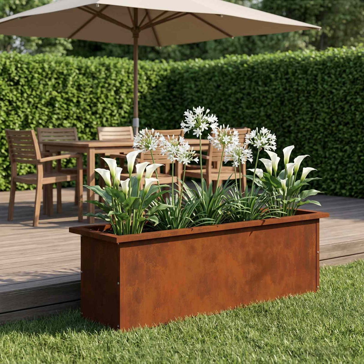 Garden Planter with LED Rusty 30 x 100 x 30 cm Weathering Steel