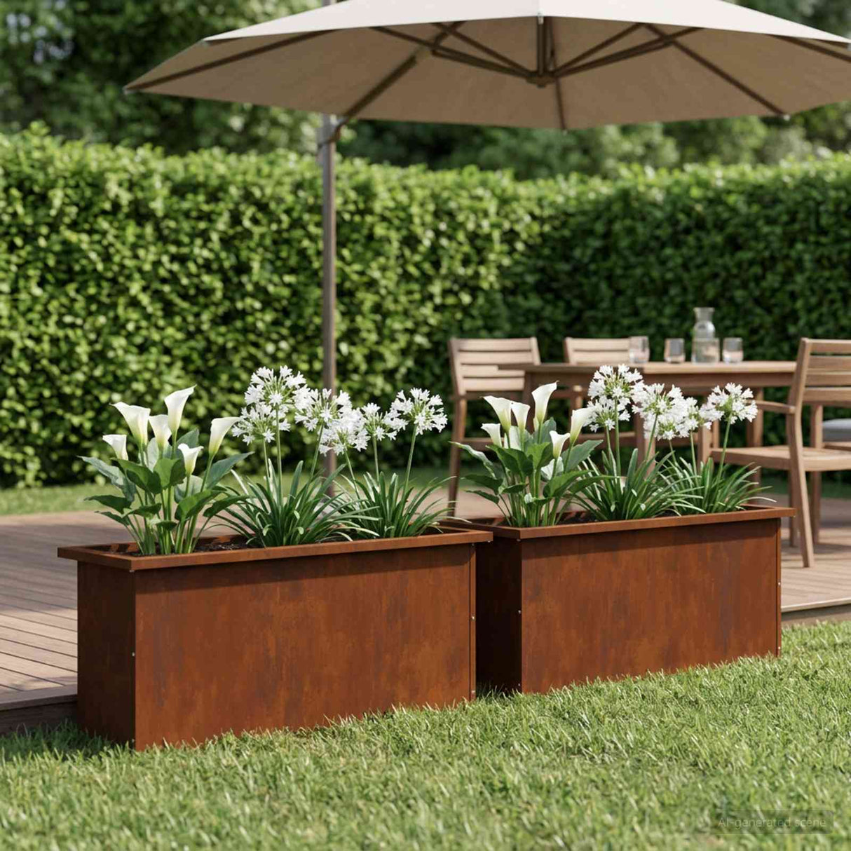 Garden Planter with LED 2 pcs Rusty 30 x 100 x 30 cm