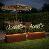 Garden Planter with LED 2 pcs Rusty 30 x 100 x 30 cm - Side View