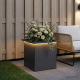 Garden Planter with LED Antracite 40 x 40 x 40 cm Steel - Side View