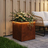 Garden Planter with LED Rusty 40 x 40 x 40 cm Weathering Steel