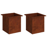 Garden Planter with LED 2 pcs Rusty 40 x 40 x 40 cm