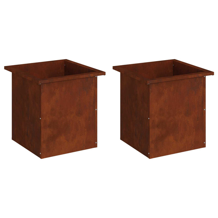 Garden Planter with LED 2 pcs Rusty 40 x 40 x 40 cm