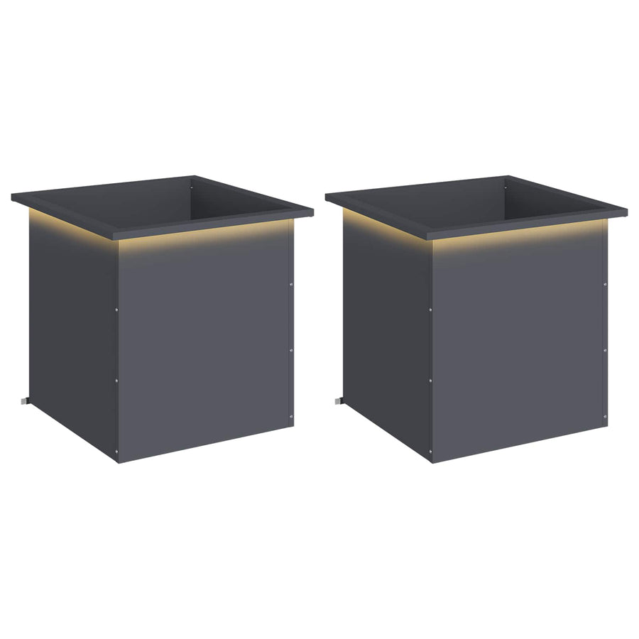 Garden Planter with LED 2 pcs Antracite 50 x 50 x 48 cm Steel
