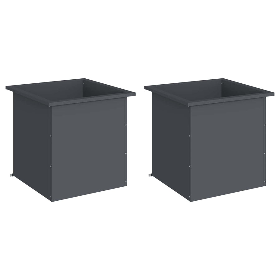 Garden Planter with LED 2 pcs Antracite 50 x 50 x 48 cm Steel
