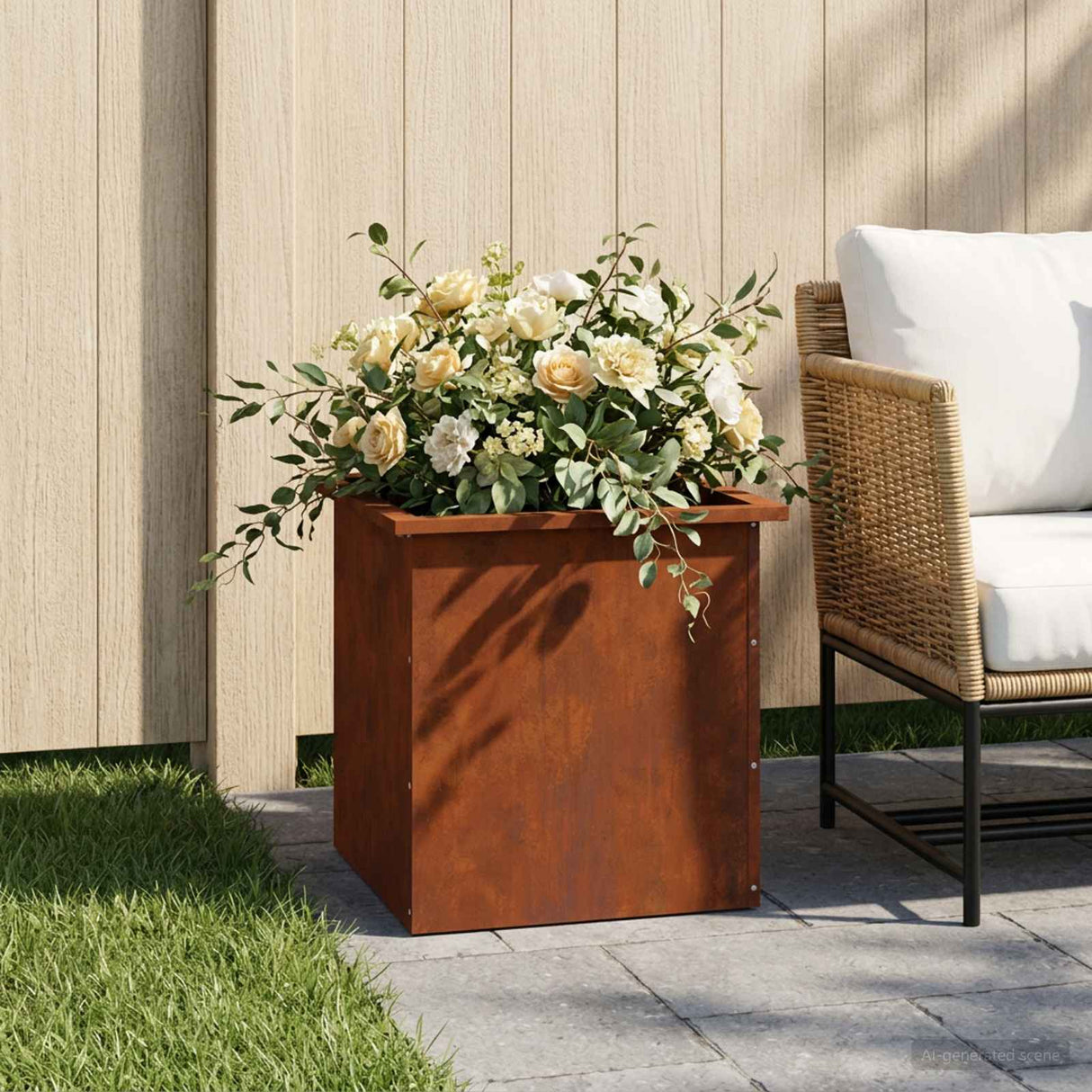 Garden Planter with LED Rusty 50 x 50 x 48 cm Weathering Steel