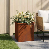 Garden Planter with LED Rusty 50 x 50 x 48 cm Weathering Steel - Side View