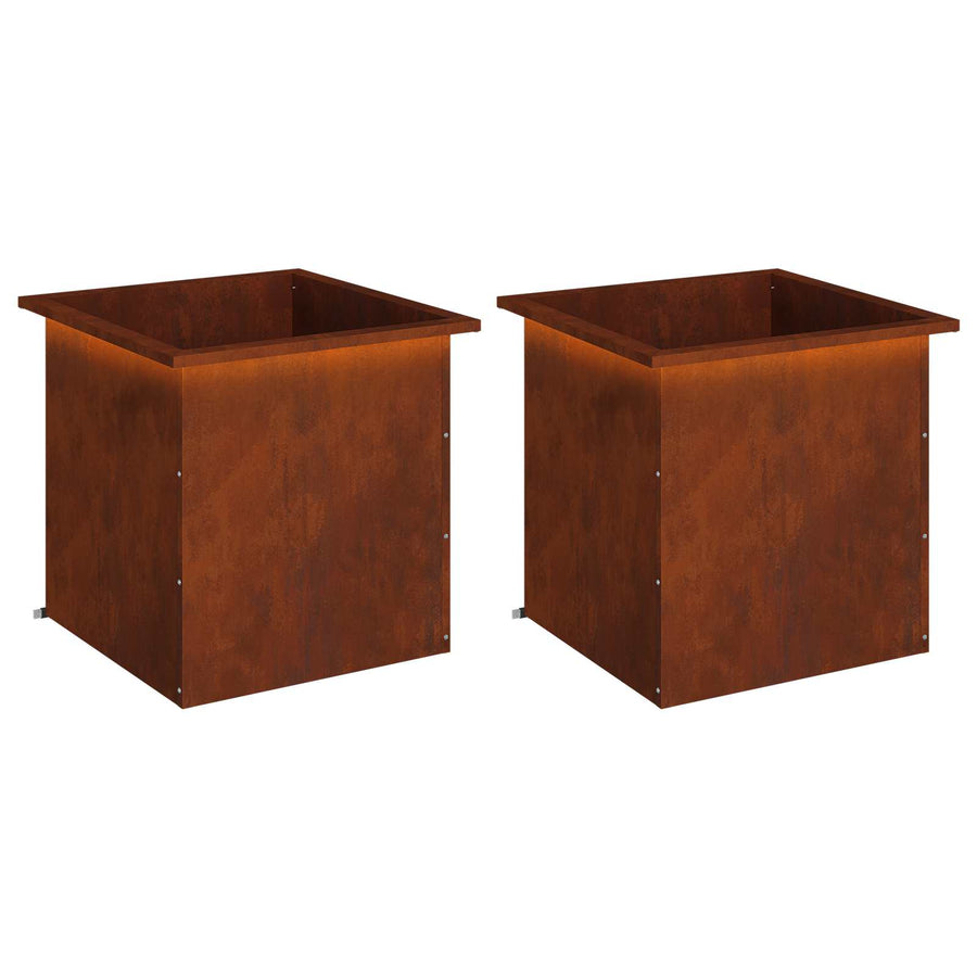 Garden Planter with LED 2 pcs Rusty 50 x 50 x 48 cm