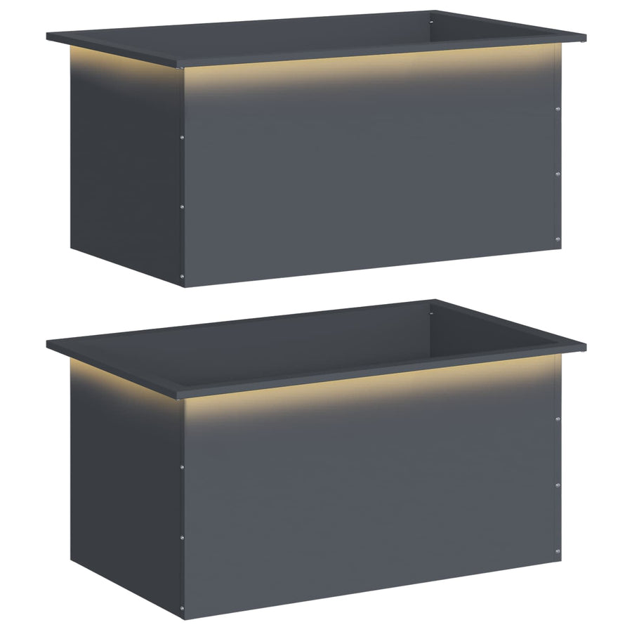 Garden Planter with LED 2 pcs Antracite 50 x 80 x 48 cm Steel