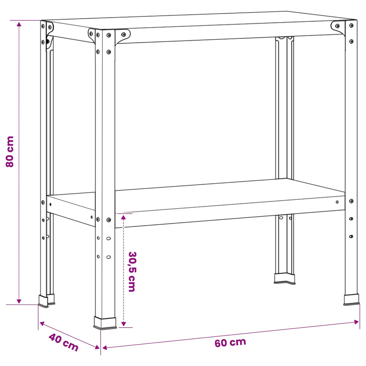 Potting Table 60 x 40 x 80 cm Powder-Coated Steel Black