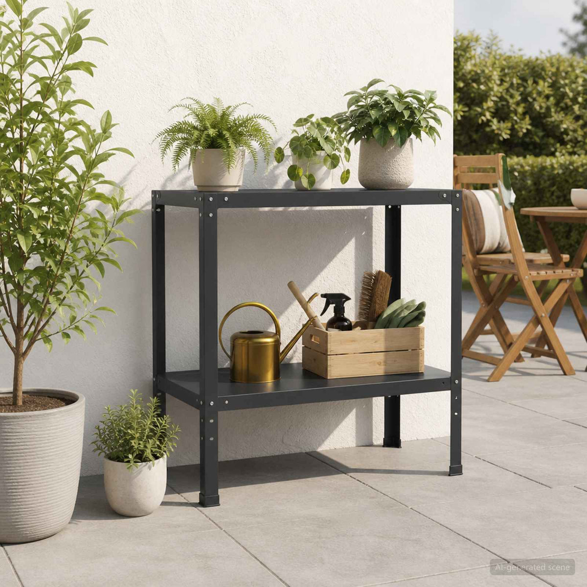 Potting Table 60 x 50 x 80 cm Powder-Coated Steel Black