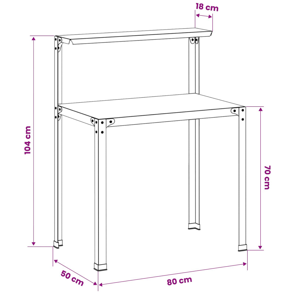 Potting Table 80 x 50 x 104 cm Powder-Coated Steel Black