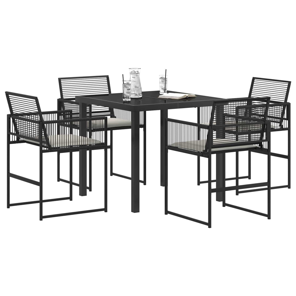 Garden Dining Set 5 pcs Black Poly Rattan
