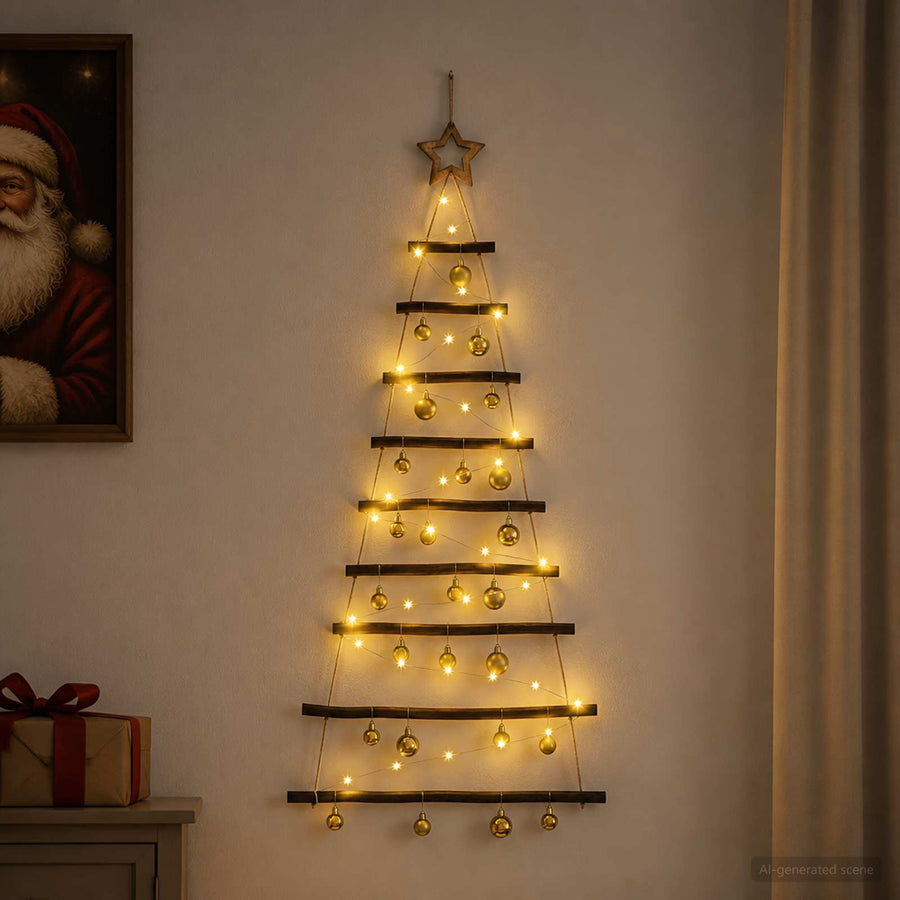 Hanging Christmas tree with baubles 120 cm 50 LEDs Warm White
