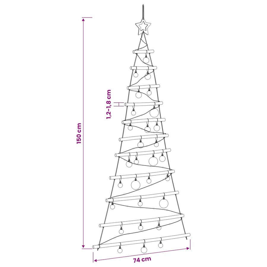 Hanging Christmas tree with baubles 150 cm 80 LEDs Warm White
