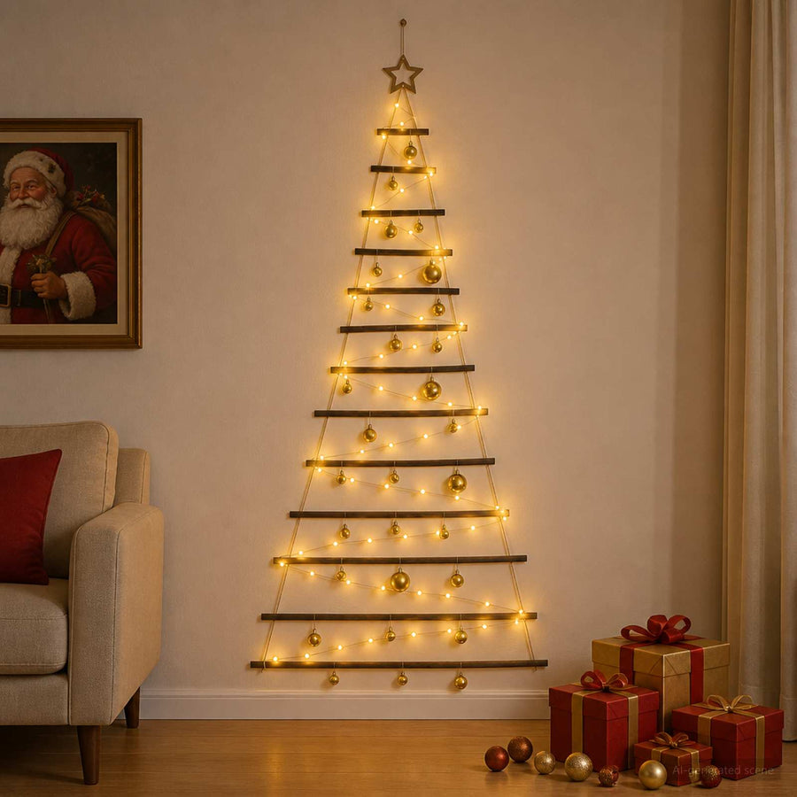 Hanging Christmas tree with baubles 180 cm 100 LEDs Warm White