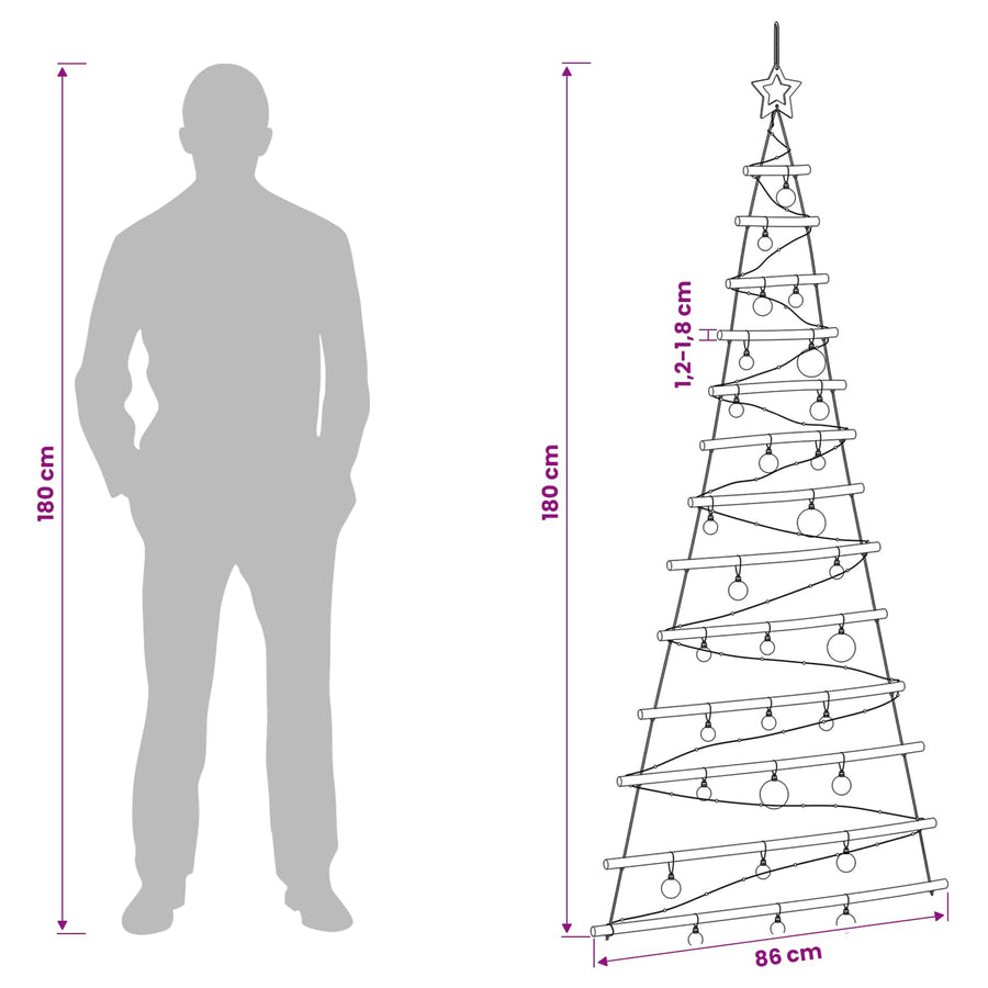 Hanging Christmas tree with baubles 180 cm 100 LEDs Warm White