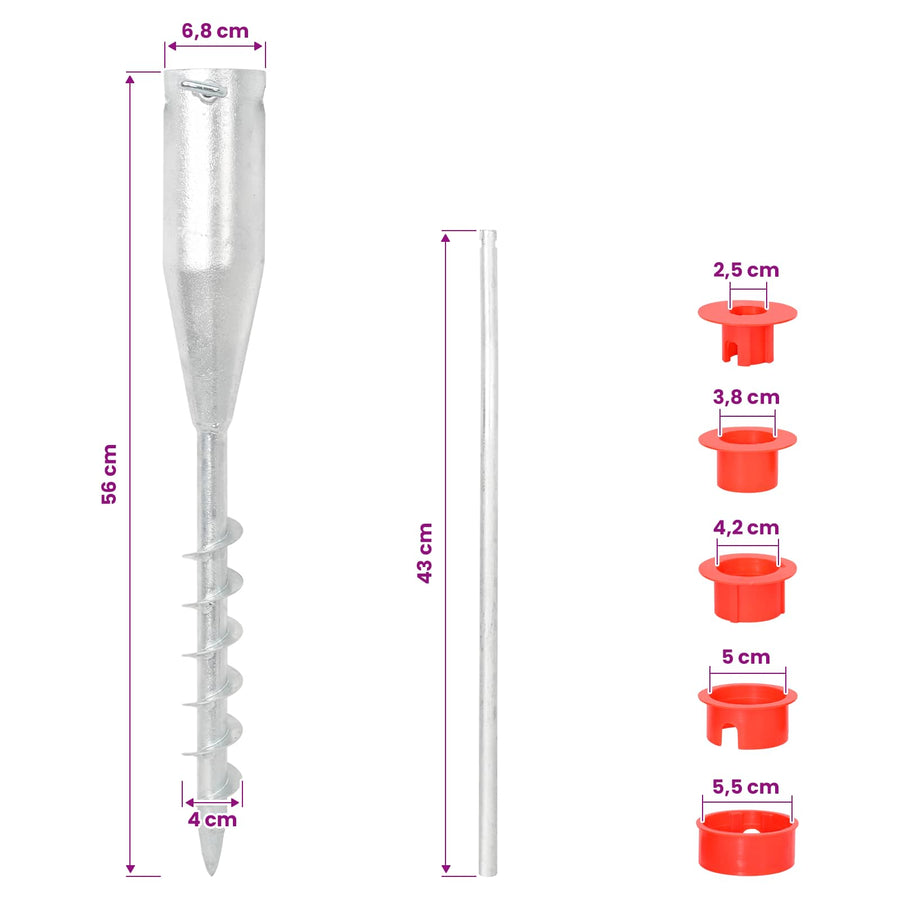 Umbrella Ground Anchor 3 pcs Silver and Red Steel 2.5 - 6.8 cm